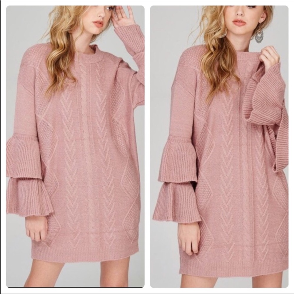 Sweater Dress with Tiered Sleeves - Picture 2 of 7